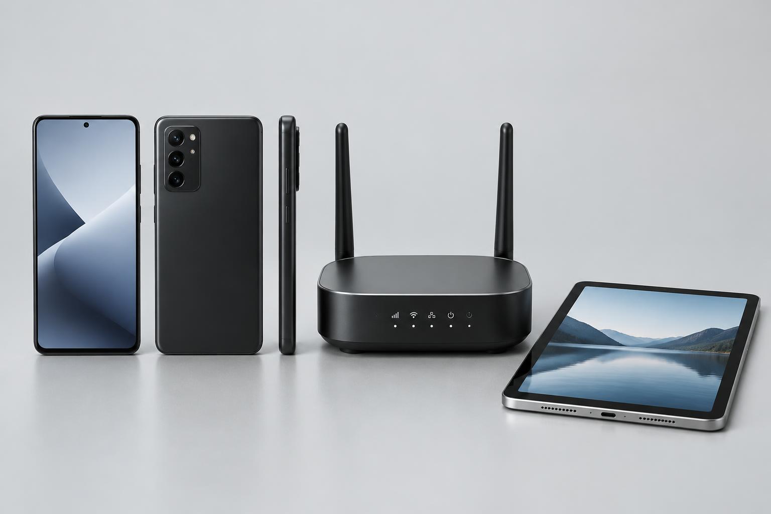 Business smartphones, tablet and wireless router