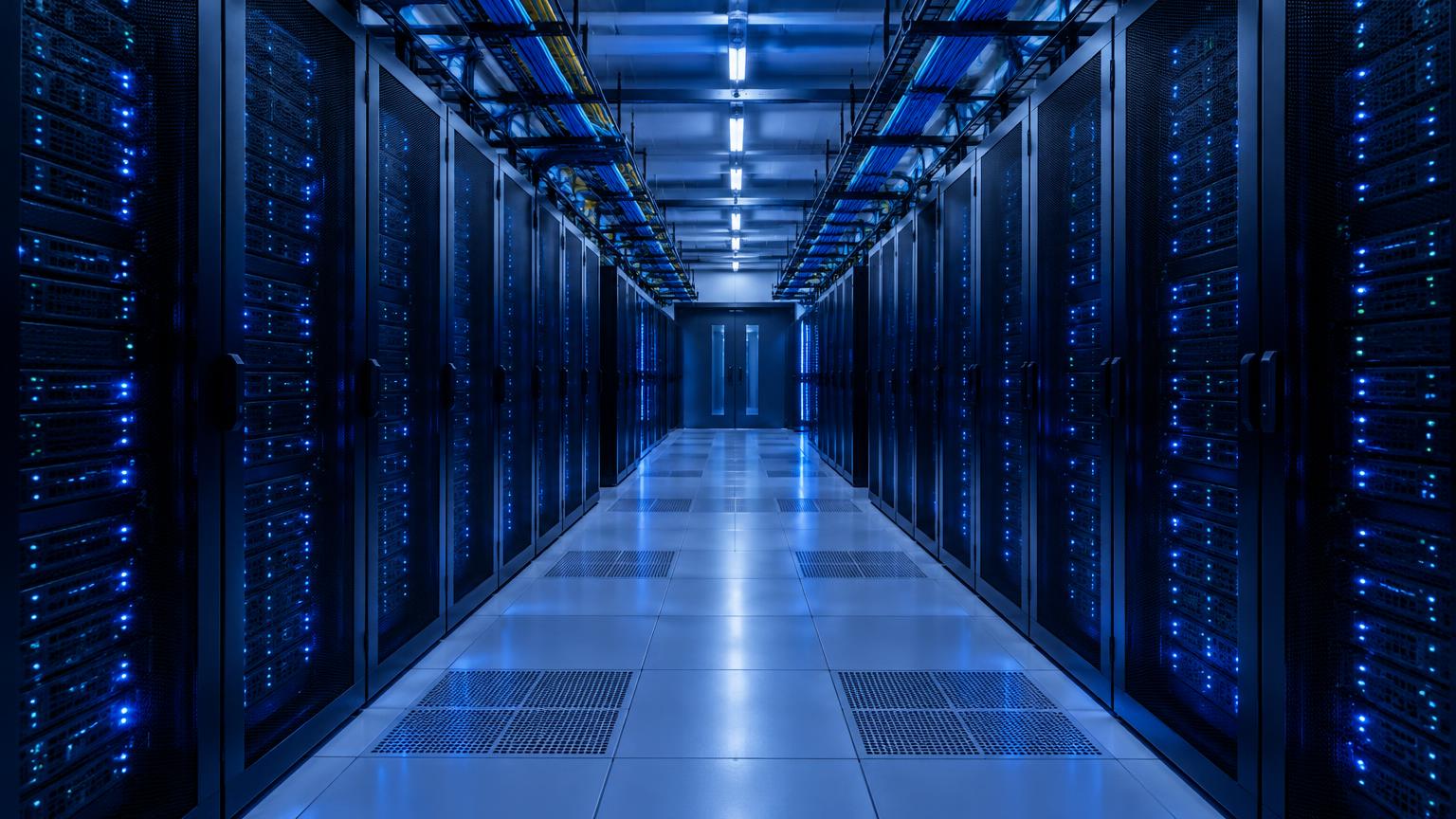 Illustrative finished server room with racks and structured cabling